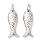 Rack Plating Brass Pendants, Long-Lasting Plated, Cadmium Free & Lead Free, with Jump Rings, Fish Charms, Platinum, 17.5x7x3mm, Hole: 3mm