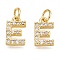 Brass Micro Pave Clear Cubic Zirconia Charms, Cadmium Free & Nickel Free & Lead Free, with Jump Rings, Real 18K Gold Plated, Letter, Letter E, 11~12x5.5~9x2.5mm, Hole: 3mm