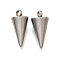 201 Stainless Steel Pendants, Cone Charms, Stainless Steel Color, 14x7mm, Hole: 2mm