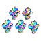 Rainbow Color Alloy Pendants, Cadmium Free & Nickel Free & Lead Free, Skull, 44x34.5x6.5mm, Hole: 2.5mm