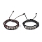 PU Leather & Waxed Cords Triple Layer Multi-strand Bracelets, Braided Adjustable Bracelet Alloy Hexagon Skull, Mixed Color, Inner Diameter: 2-3/8~3-1/8 inch(5.9~8cm)