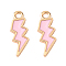 Alloy Enamel Pendants, Lightning Bolt, Light Gold, Pearl Pink, 20x7x1.5mm, Hole: 2mm
