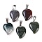 Natural Indian Agate Heart Pendants, Love Heart Charms with 304 Stainless Steel Snap on Bails, Stainless Steel Color, 22.5x15.5x6mm, Hole: 6x3.5mm