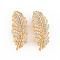 Brass Micro Pave Clear Cubic Zirconia Twister Clasps, Nickel Free, Leaf, Real 18K Gold Plated, 32x12.5x9mm, Hole: 1.2mm
