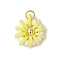 Handmade Polymer Clay & Glass Seed & Brass Pendants, Flower, with 304 Stainless Steel Jump Rings, Champagne Yellow, 15x14x6mm