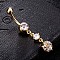 Piercing Jewelry, Brass Cubic Zirconia Navel Ring, Belly Rings, with Surgical Stainless Steel Bar, Cadmium Free & Lead Free, Real 18K Gold Plated, Clear, 47x7mm, Bar: 15 Gauge(1.5mm), Bar Length: 3/8