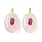 Natural Rose Quartz & Cubic Zirconia Pendants, Oval Charms with Brass Loops, Golden, 21.5x13x6.5mm, Hole: 1.8mm