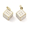 Brass Enamel Pendants, with Jump Ring, Cadmium Free & Nickel Free & Lead Free, Dice Charms, Real 18K Gold Plated, White, 17x12.5x9.5mm, Hole: 3mm