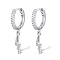 S925 Sterling Silver Cubic Zirconia Lightning Hoop Earrings, Chic Style, Silver, 22x12mm