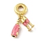 Rack Plating Brass Micro Pave Cubic Zirconia Pendant, with Enamel, Long-Lasting Plated, Lead Free & Cadmium Free, Bottle Charm, Real 18K Gold Plated, 28mm, Hole: 4.5mm