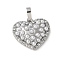Brass Micro Pave Cubic Zirconia Pendants, Heart Charms, with ABS Imitation Pearl Beads, Rack Plating, Long-Lasting Plated, Platinum, 18x19x5mm, Hole: 5x3mm