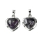 Natural Amethyst Pendants, Heart Charms with Rack Plating Platinum Plated Brass Findings, Cadmium Free & Lead Free, Cadmium Free & Lead Free, 23x19.5x8~9mm, Hole: 7x5mm