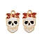 Halloween 304 Stainless Steel Pendants, with Enamel, Ion Plating(IP), Real 18K Gold Plated, Skull, 17.5x11.5x0.8mm, Hole: 2mm
