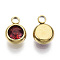 PVD Vacuum Plating 201 Stainless Steel Rhinestone Charms, Birthstone Charms, Flat Round, Real 18K Gold Plated, Light Siam, 8.5x6x3mm, Hole: 1.5mm