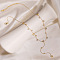 304 Stainless SteelPave Clear Cubic Zirconia Flat Round Link Chain Y Necklaces, Golden, 16.06 inch(40.8cm)