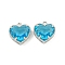 Rack Plating Brass Charms, with Glass, Long-Lasting Plated, Lead Free & Cadmium Free, Heart, Platinum, Deep Sky Blue, 12x12x5.5mm, Hole: 1.2mm
