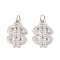 Brass Micro Pave Clear Cubic Zirconia Pendants, with Jump Rings, Cadmium Free & Lead Free, Long-Lasting Plated, Dollar, Platinum, 18x12x2mm, Hole: 3mm