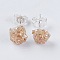 Brass Ear Stud Components, with Natural Druzy Agate, Nuggets, Silver Color Plated, Rainbow Plated, 6~9x5~8.5x3~7mm, Pin: 0.7mm