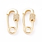 Brass Micro Pave Clear Cubic Zirconia Screw Carabiner Lock Charms, for Necklaces Making, Quick Links, Long-Lasting Plated, Safety Pin Shape, Real 18K Gold Plated, 24x11x5mm, Hole: 4mm