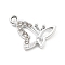 Alloy Rhinestone Pendants, UV Plated, Butterfly, Platinum, 14.5x19.5x2.5mm, Hole: 1.8mm