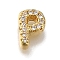 Rack Plating Brass Micro Pave Clear Cubic Zirconia Beads, Long-Lasting Plated, Cadmium Free & Lead Free, Real 18K Gold Plated, Letter P, 8x5.5x3mm, Hole: 0.8mm