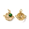 Rack Plating Brass Cubic Zirconia Pendants, with Jump Ring, Lead Free & Cadmium Free, Long-Lasting Real 18K Gold Plated, Planet Charm, Dark Green, 18.5x19x6mm, Hole: 3.5mm