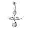 Piercing Jewelry, Brass Cubic Zirciona Navel Ring, Belly Rings, with 304 Stainless Steel Bar, Lead Free & Cadmium Free, Wing, Clear, 41.5mm, Pendant: 19.5x25.5mm, Bar: 14 Gauge(1.6mm), Bar Length: 3/8