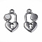 304 Stainless Steel Charms, with White Shell, Heart-Shaped Lock, Stainless Steel Color, 20x11x2.5mm, Hole: 1.6mm