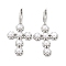 Cubic Zirconia Cross Dangle Hoop Earrings with ABS Plastic Imitation Pearl, Brass Jewelry for Women, Platinum, 47mm, Pin: 1.2x0.8mm