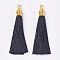 Polyester Tassel Big Pendants Decoration, Black, 85~90x9~10mm, Hole: 3mm