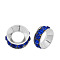 Brass Rhinestone Spacer Beads, Grade A, Rondelle, Silver Color Plated, Sapphire, 9x4mm