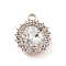 Alloy Rhinestone Pendants, Flat Round Charms, Light Gold, Crystal, 19x15.5x6mm, Hole: 2mm