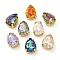 Sew on Rhinestone, Glass Crystal Rhinestone Multi-Strand Links, with Brass Prong Settings, Garments Accessories, Faceted, Teardrop, Mixed Color, Golden, 14x10x6.5mm, Hole: 1.2mm