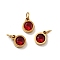 PVD Vacuum Plating 304 Stainless Steel Pendants, with Cubic Zirconia and Jump Rings, Single Stone Charms, Flat Round, Golden, Dark Red, 8.5x6.5x3mm, Hole: 3.6mm