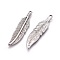 Tibetan Style Alloy Charms, Lead Free & Cadmium Free, Feather, Antique Silver, 42x10x2mm, Hole: 2mm