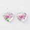 Handmade Luminous Lampwork Pendants, with Inner Flower, Heart, Pink, 27~33x21~23x9~11mm, Hole: 4~7mm