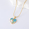 3Pcs Stainless Steel Enamel Heart Pendant Necklaces for Women, Golden, Deep Sky Blue, 15.75 inch(40cm)