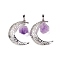 Natural Amethyst Nuggets Pendants, Moon Charms, with Platinum Plated Brass Findings, 38.5~40x27~28x2mm, Hole: 7x5mm