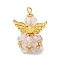 Glass Pendants, Angle, with Alloy Wing Beads & Iron Loop, Faceted, Misty Rose, 30x21.5x16mm, Hole: 2.2~3.6mm