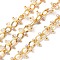 Handmade Brass Link Chain, with Glass Beads and ABS Beads, Soldered, with Spool, Real 18K Gold Plated, 4.5x3.5x0.2mm and 2x2x0.2mm and 7x3.5x3.5mm, about 16.40 Feet(5m)/Roll