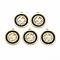 Plastic Pendants, with Light Gold Plated Alloy Findings, with Crystal Rhinestone and Plastic, Cadmium Free & Nickel Free & Lead Free, Flat Round with H, Black, 18.5x16x2.5mm, Hole: 1.4mm