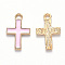 Alloy Enamel Pendants, Cross, Light Gold, Pearl Pink, 16x10x1mm, Hole: 1.6mm