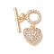 Brass Micro Pave Cubic Zirconia Toggle Clasps, Nickel Free, Heart, Golden, Clear, 22mm