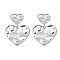 Rack Plating Brass Textured Heart Dangle Stud Earring, Long-Lasting Plated, Lead Free & Cadmium Free, Platinum, 40.5x29mm