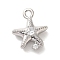 Marine Animal Theme Platinum  Brass Micro Pave Clear Cubic Zirconia Pendants, Starfish, 14.5x11.5x5mm, Hole: 1.6mm