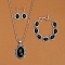 Alloy with Synthetic Turquoise Pendant Necklaces & Link Bracelets & Dangle Earring Sets, Antique Silver, Oval, Black, 490mm