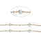 Ion Plating(IP) Stainless Steel Satellite Chains, with Enamel Beads and Spool, Soldered, Long-Lasting Plated, Flat Round, Golden, Light Sky Blue, 1.5x1.2x0.3mm, about 32.8 Feet(10m)/roll