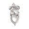 Brass Micro Pave Clear Cubic Zirconia Fold Over Clasps, Cadmium Free & Nickel Free & Lead Free, Flower, Platinum, 25.5x12mm, Hole: 1.2mm