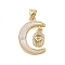 Brass Micro Pave Clear Cubic Zirconia Pendants, with Shell, Cadmium Free & Lead Free, Moon, Real 18K Gold Plated, Heart, 21.5x15x3mm, Hole: 4x3.5mm