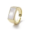 Rack Plating Brass Open Cuff Ring, Cadmium Free & Nickel Free & Lead Free, Natural Shell Rectangle Signet Ring, Real 18K Gold Plated, Inner Diameter: 18.2mm